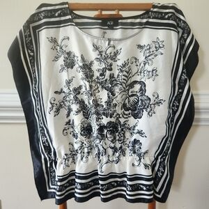 AGB Womans Black and White Silky Hankerchief Top Size S